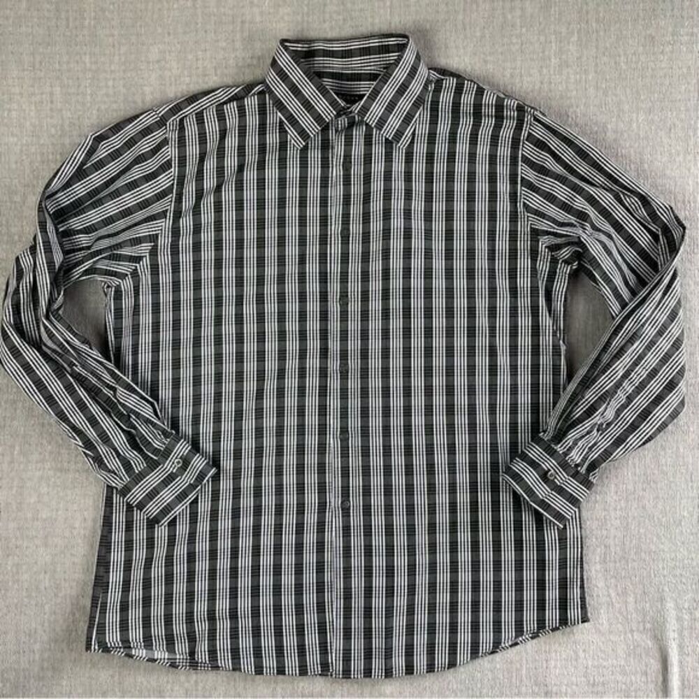 Sean John Black & White Plaid Long Sleeve Collared Dress Shirt Men’s 17 34/35 - Picture 1 of 6